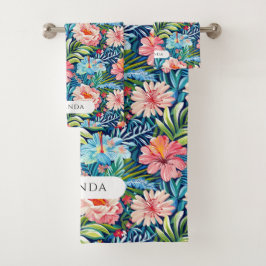 Conjunto De Toalhas Summer Flowers Tropical Floral Pattern Leaves