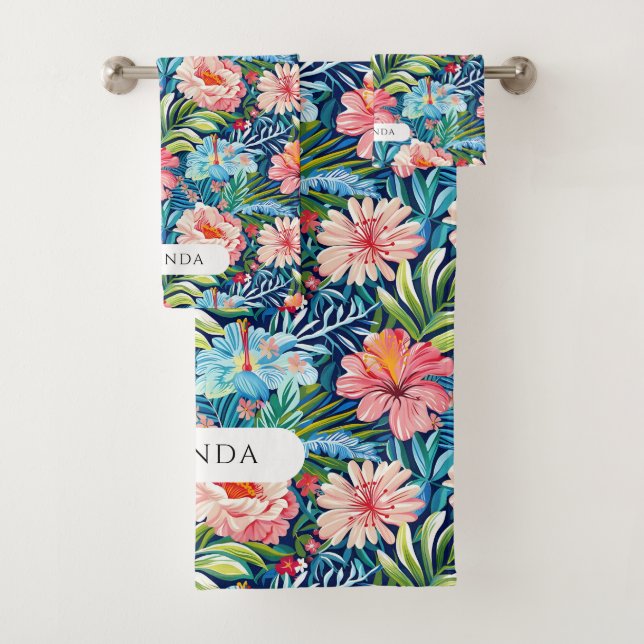 Conjunto De Toalhas Summer Flowers Tropical Floral Pattern Leaves (Insitu)