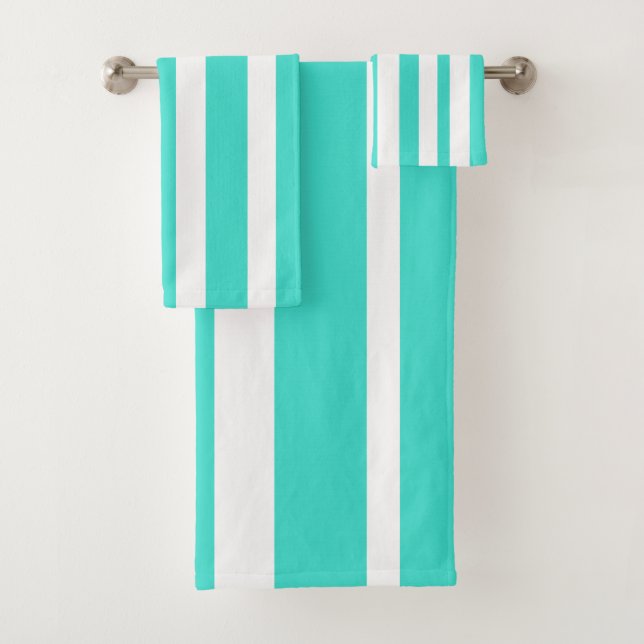 Conjunto De Toalhas Summer Turquoise White Stripes (Insitu)