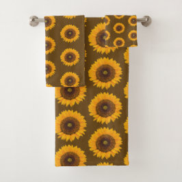 Conjunto De Toalhas Sunflowers Floral Pattern Brown Yellow Towel Set