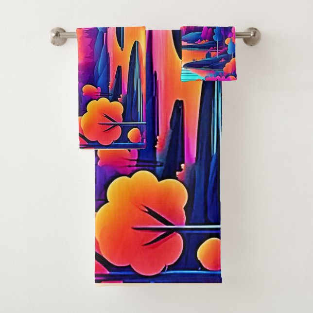 Conjunto De Toalhas Sunset Lake Fantasy Art (Insitu)