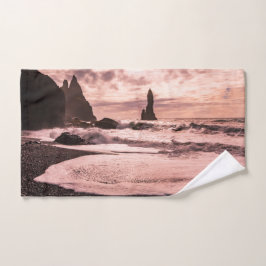 Conjunto De Toalhas Sunset na praia de areia negra de Reynisfjara, Isl