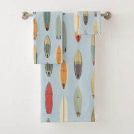 Conjunto De Toalhas Surf Life - Retro Coastal Blue Surfboard Print