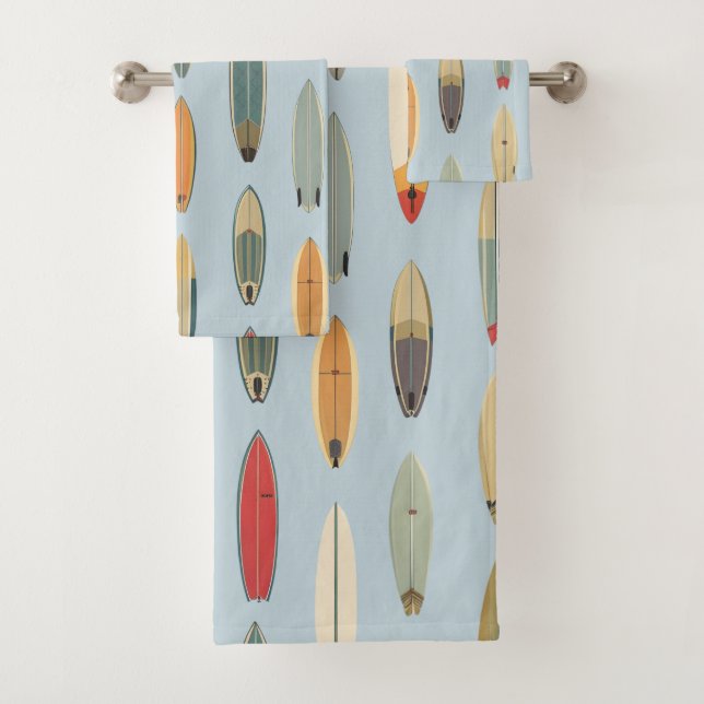 Conjunto De Toalhas Surf Life - Retro Coastal Blue Surfboard Print (Insitu)