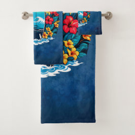 Conjunto De Toalhas Surfboard de na moda com flores tropicais exuberan