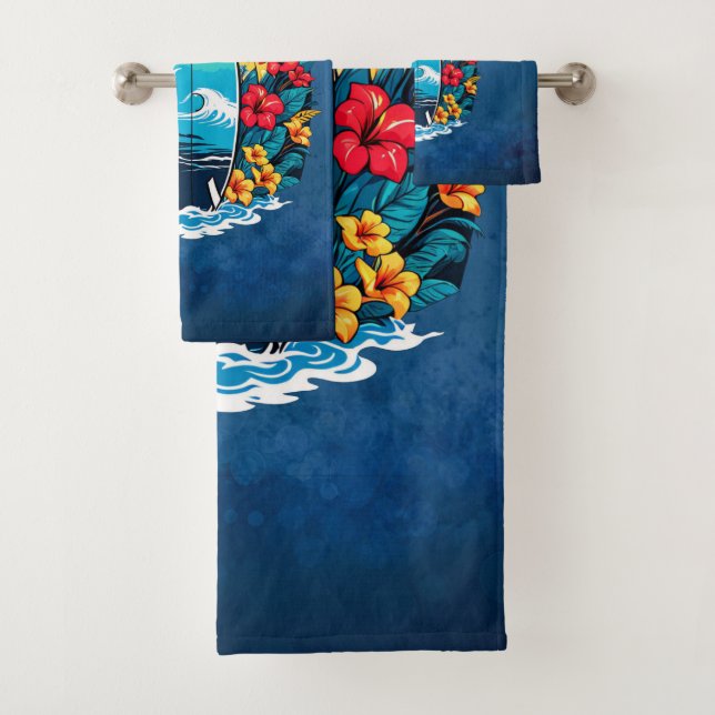 Conjunto De Toalhas Surfboard de na moda com flores tropicais exuberan (Insitu)
