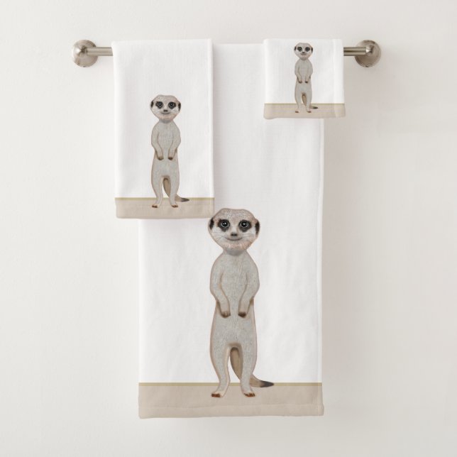 Conjunto De Toalhas Suricata em Bege e Branco (Insitu)