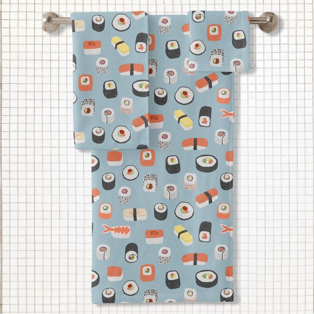 Conjunto De Toalhas Sushi Nigiri Maki Roll Pattern (Japanese sushi fun food art towel set)
