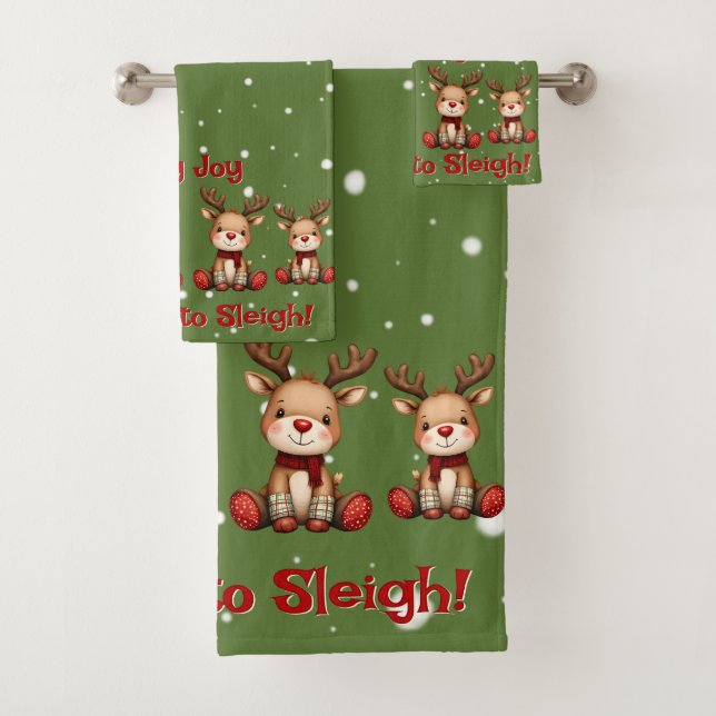 Conjunto De Toalhas Sweet Reindeer Pair in Holiday Snowfall (Insitu)