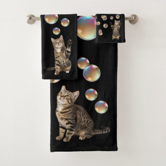 Conjunto De Toalhas Tabby Cat Bubbles Cat 