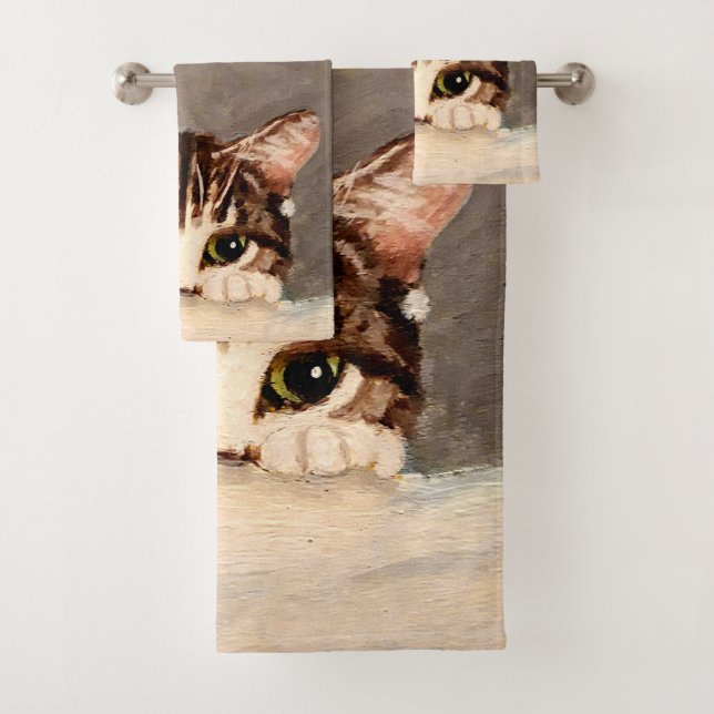 Conjunto De Toalhas Tabby Kitten Tímido e Curioso (Insitu)