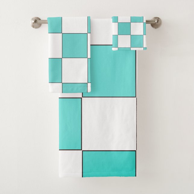 Conjunto De Toalhas Tabuleiro de Xadrez Ciano Verde (Insitu)