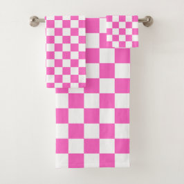Conjunto De Toalhas Tabuleiro de xadrez rosa visual clássico