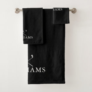 Conjunto De Toalhas Tacos de bastão de golfe personalizados preto e br