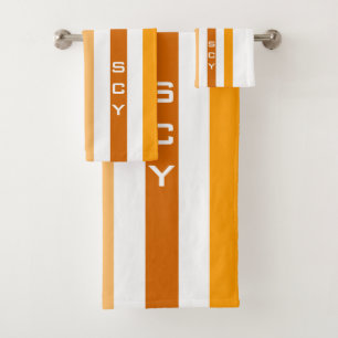 Conjunto De Toalhas Tan Brown Orange Vertical Stripes Monograma
