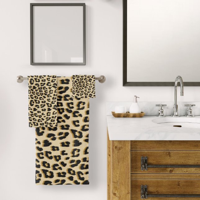 Conjunto De Toalhas Tan Leopard Print (Tan Leopard Print Bath Towel Set by Looly Elzayat

)