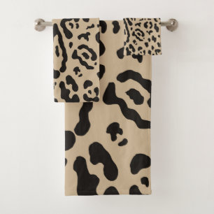Conjunto De Toalhas Tan Marrom e Preto Estampa de Onça Leopardo Animal