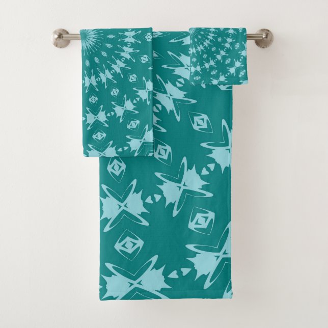 Conjunto De Toalhas Tanager Turquesa e Azul Turquesa Padrão Abstrato M (Insitu)