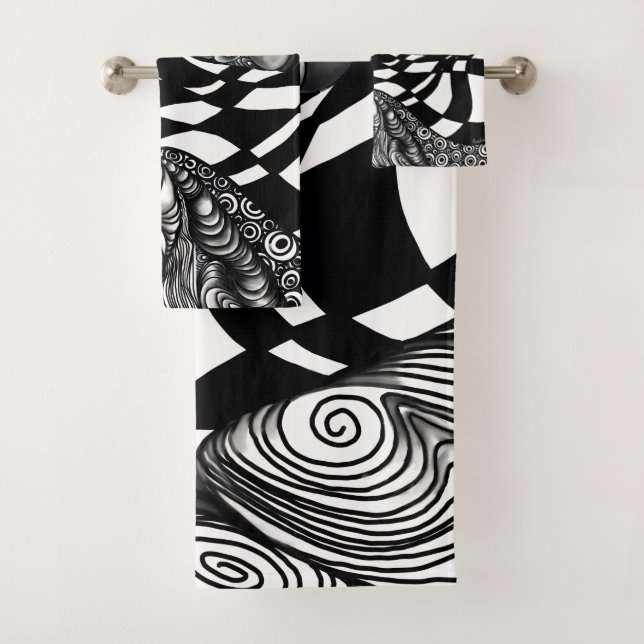 Conjunto De Toalhas tangente abstrato preto e branco (Insitu)