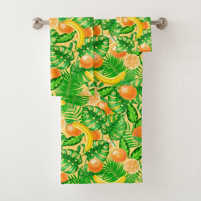 Conjunto De Toalhas Tangerinas, bananas e folhas tropicais (Insitu)