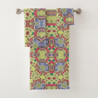 Conjunto De Toalhas Tapeçaria Verde e Vermelha