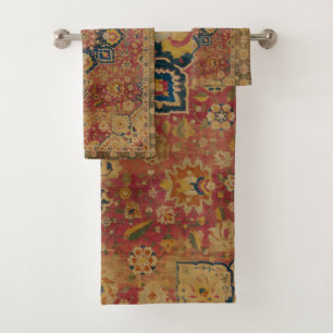Conjunto De Toalhas Tapete Persa Asiático Kashan em Ouro Vermelho