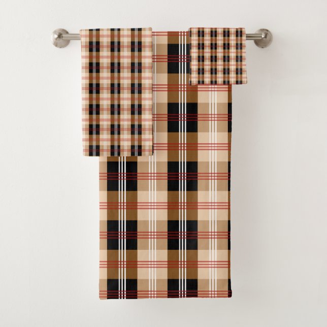 Conjunto De Toalhas Tartan britânico em preto e bronzeado (Insitu)