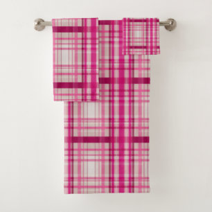 Conjunto De Toalhas Tartan - Escocês branco-rosa Xadrez clássica azul-