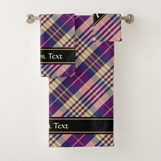 Conjunto De Toalhas Tartan roxo, Dourado e azul (Insitu)