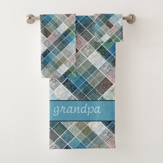 Conjunto De Toalhas Tartan texturizado azul. (Insitu)