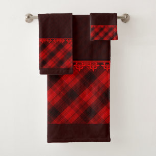 Conjunto De Toalhas Tartan vermelho-marrom xadrez sem costura abstrato