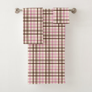 Conjunto De Toalhas Tartan Xadrez de café rosa