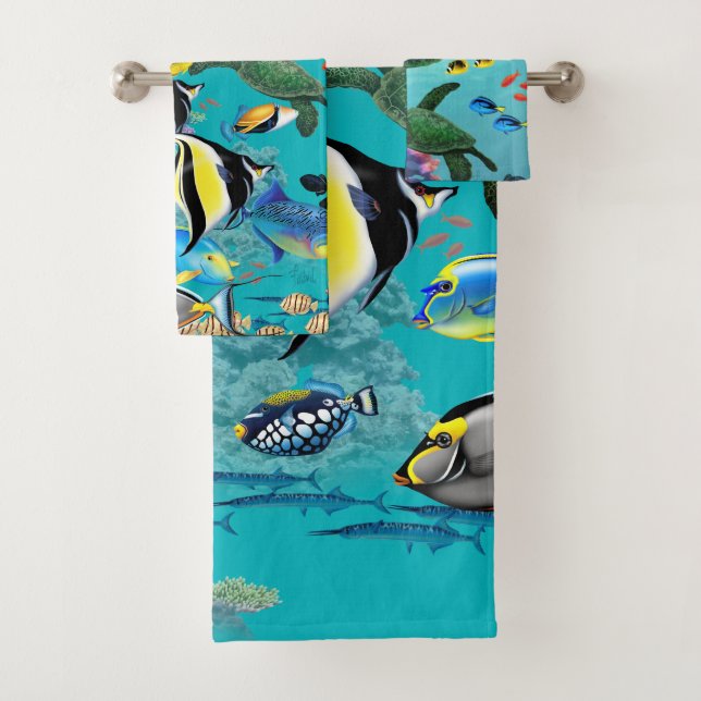 Conjunto De Toalhas Tartaruga de mar tropical havaiana dos peixes da (Insitu)