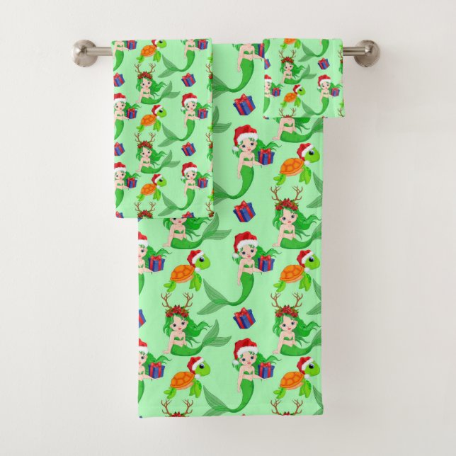 Conjunto De Toalhas Tartaruga-do-mar, sereia-do-Natal (Insitu)