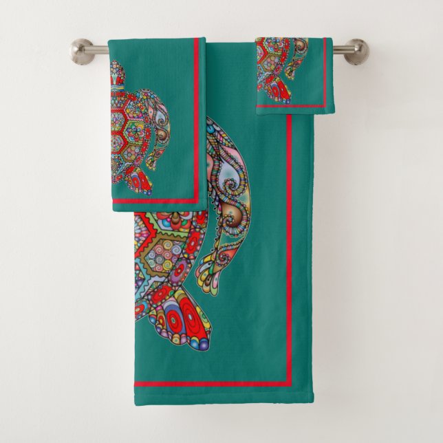 Conjunto De Toalhas Tartaruga marinha no Mosaico Patter (Insitu)