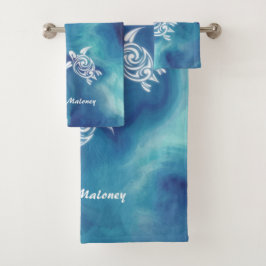 Conjunto De Toalhas Tartarugas Brancas em Aquarela de Água do Oceano A
