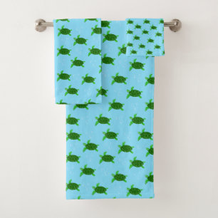 Conjunto De Toalhas Tartarugas do Mar Verde com Bolhas