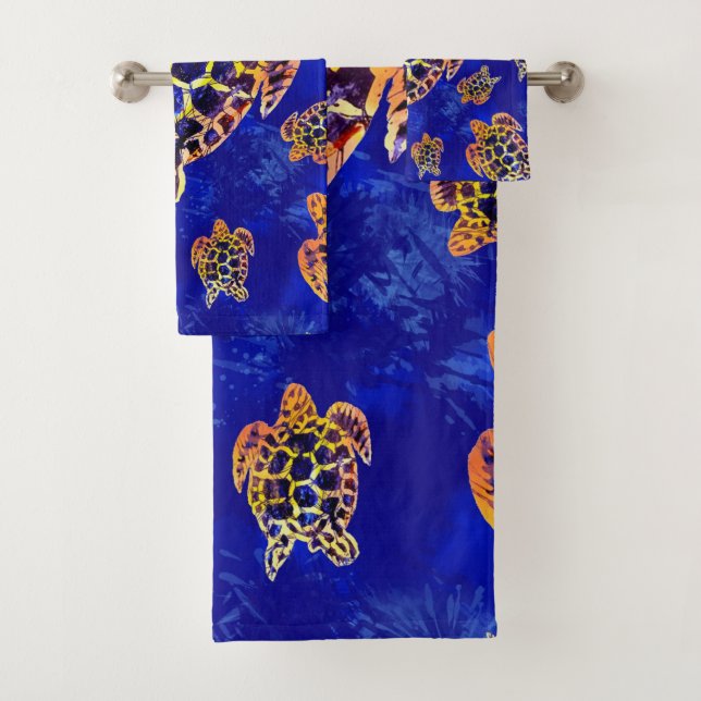Conjunto De Toalhas Tartarugas marinhas Batik Arte Africana (Insitu)