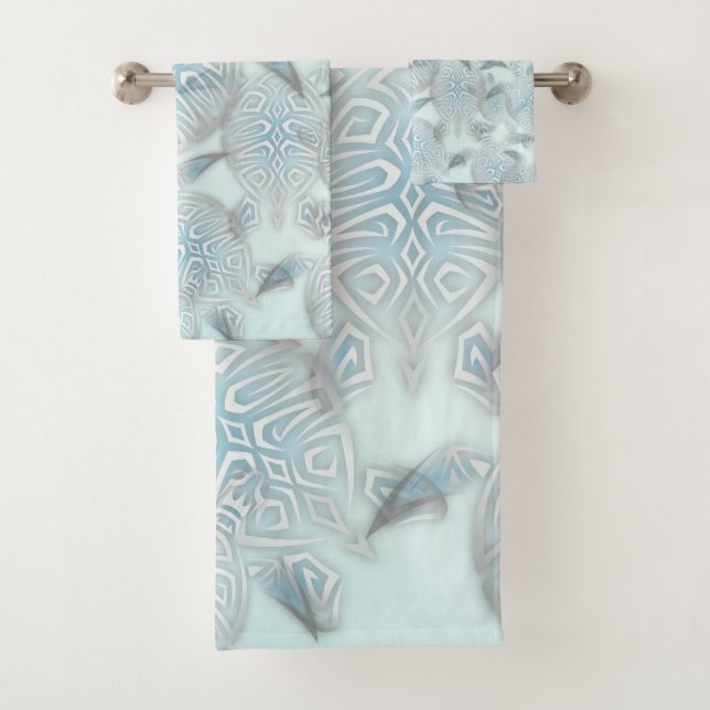 Conjunto De Toalhas Tartarugas Marinhas Prateadas Padrão Roxo (Insitu)