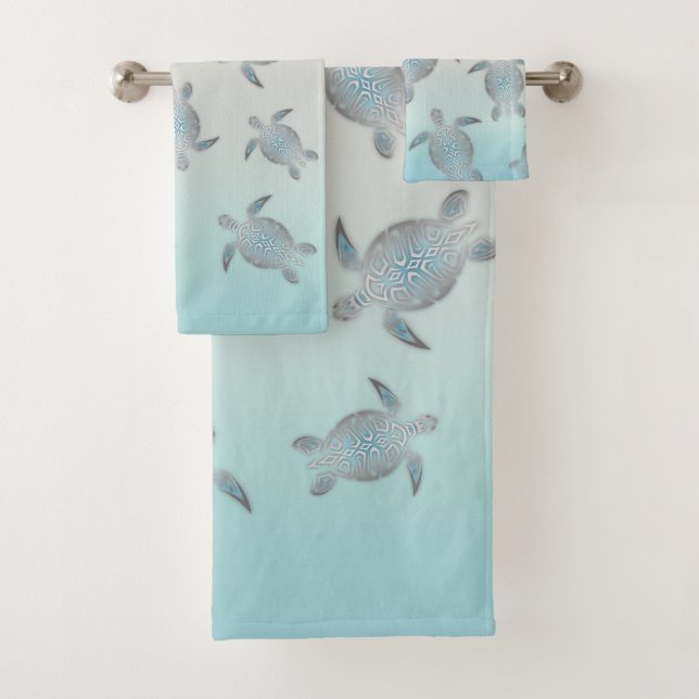 Conjunto De Toalhas Tartarugas Prateadas Estilo Praia Marítimo Costeir (Insitu)
