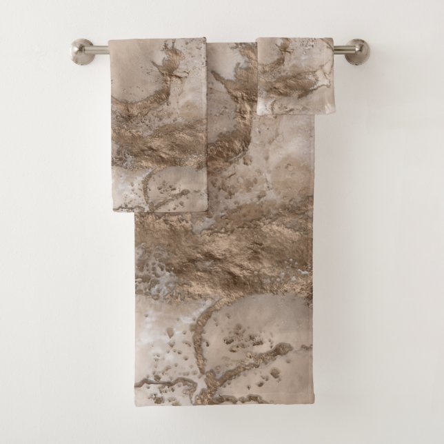 Conjunto De Toalhas Taupe marble and gold abstract (Insitu)