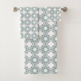 Conjunto De Toalhas Teal and white geometric patterned