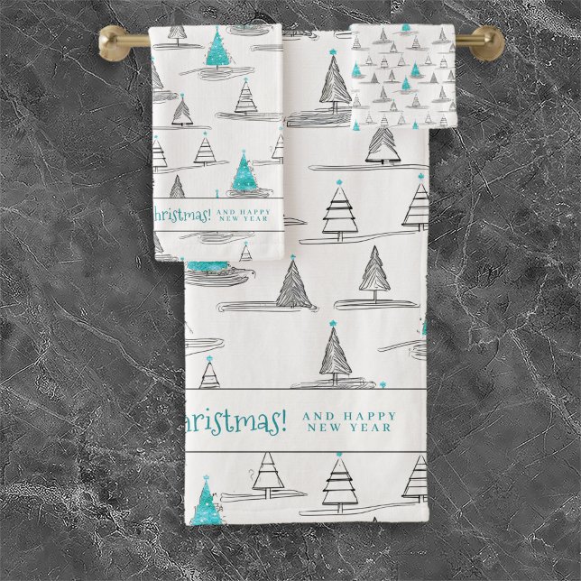 Conjunto De Toalhas Teal Christmas Tree Pattern#5 ID1009 (Criador carregado)