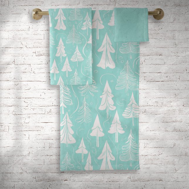 Conjunto De Toalhas Teal Christmas Tree Pattern#6 ID1009 (Criador carregado)