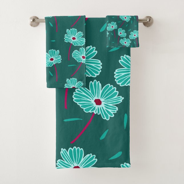 Conjunto De Toalhas Teal de Florais Escuro (Insitu)