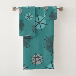 Conjunto De Toalhas Teal de Starbursts Modernos do meio século