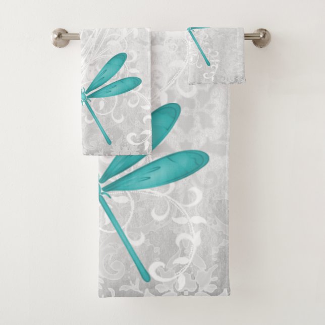 Conjunto De Toalhas Teal Dragonfly Personalizada Bath Towels (Insitu)