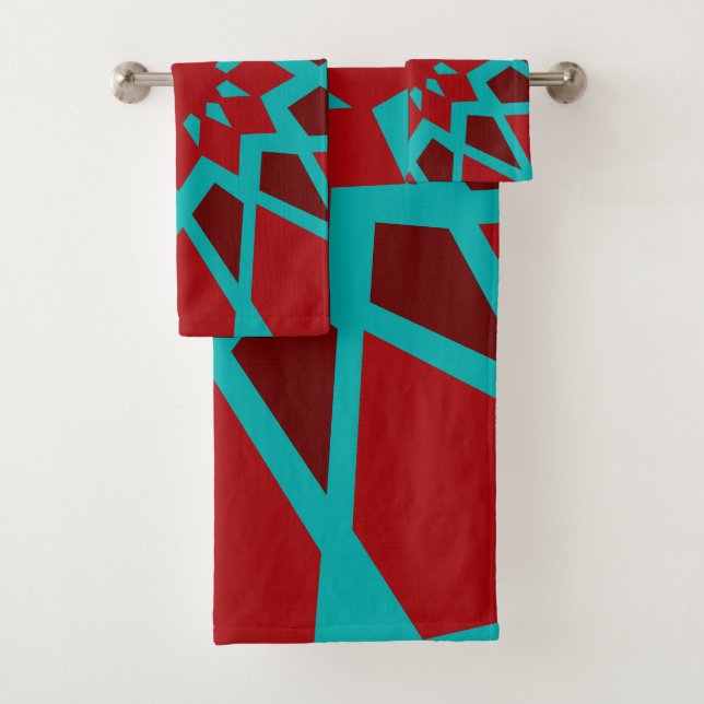 Conjunto De Toalhas Teal E Padrão Vermelho De Marrocos (Insitu)
