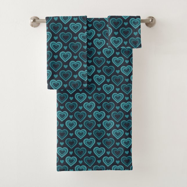 Conjunto De Toalhas Teal Hearts (Insitu)
