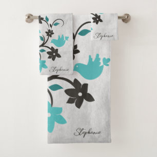 Conjunto De Toalhas Teal Lovebird Bath Towel Set